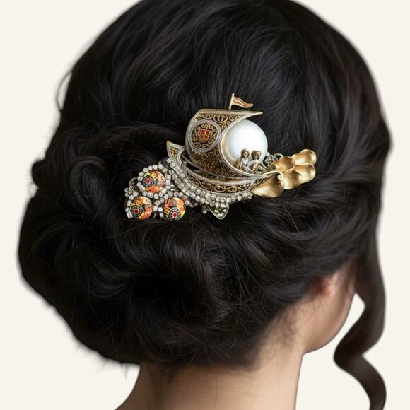 Reclaimed Vintage Accessories - Formal Hair Comb Bridal Hairpiece Vintage Jewelry Beach Wedding Silver